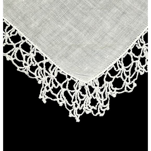 Vintage Handkerchief White Lacy Crochet Trim 13 Inch Cotton Hankie - Picture 1 of 9